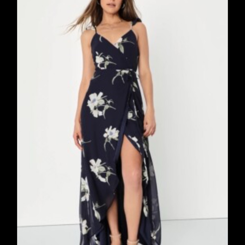 Lulus Floral Navy Wrap Dress